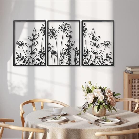 Wall Art Decor 3 Pcs Home decor Livingroom decor Black Metal Wall Art Minimalist - Picture 5 of 7